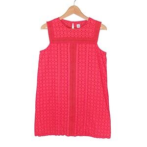GAP Dress 100% Cotton Womens Small Hot Reddish Pink Sleeveless Eyelet + Pockets